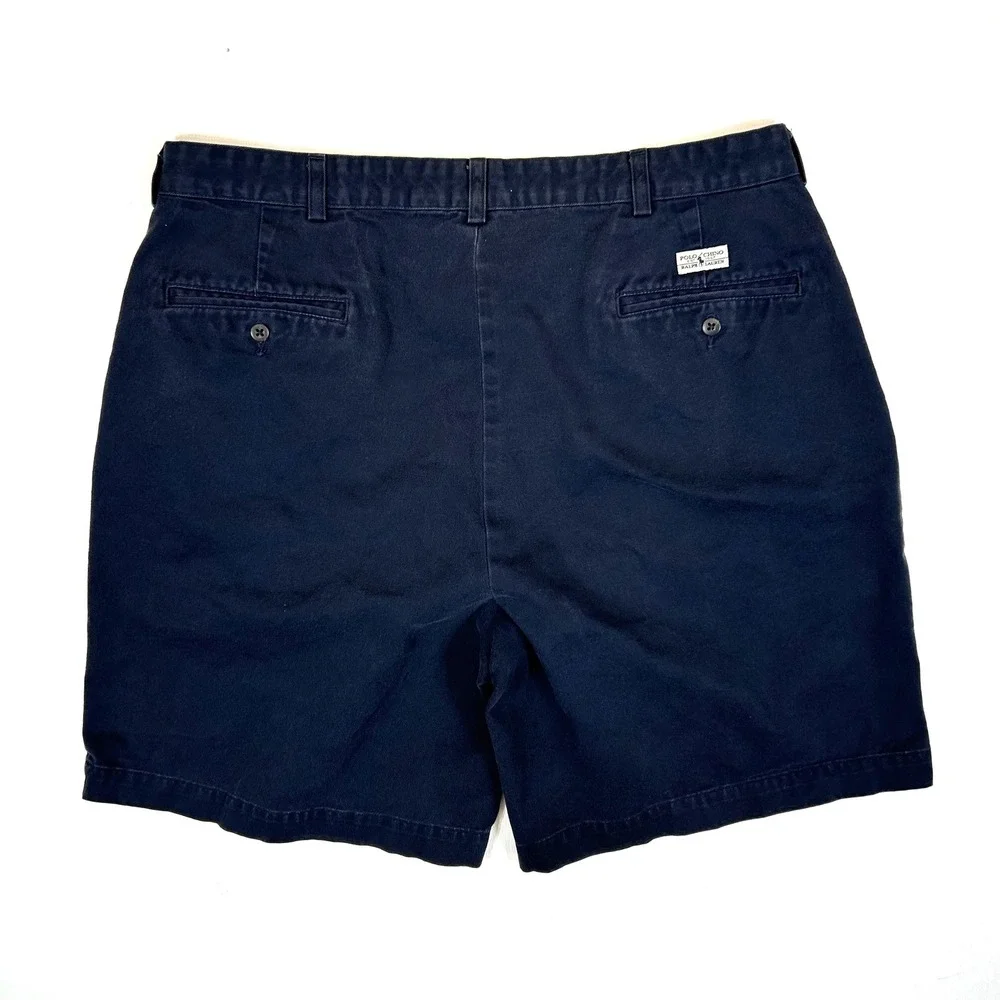 Polo Ralph Lauren Tyler Short Mens 36 Navy Blue Pleated Chino Cotton VTG RN41381